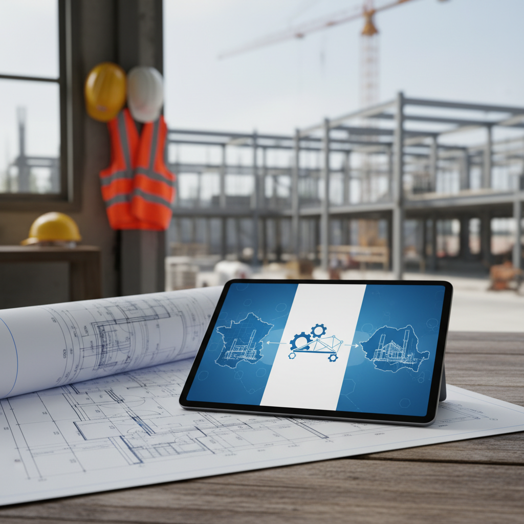 Coordination de projet BTP France-Roumanie sur tablette.